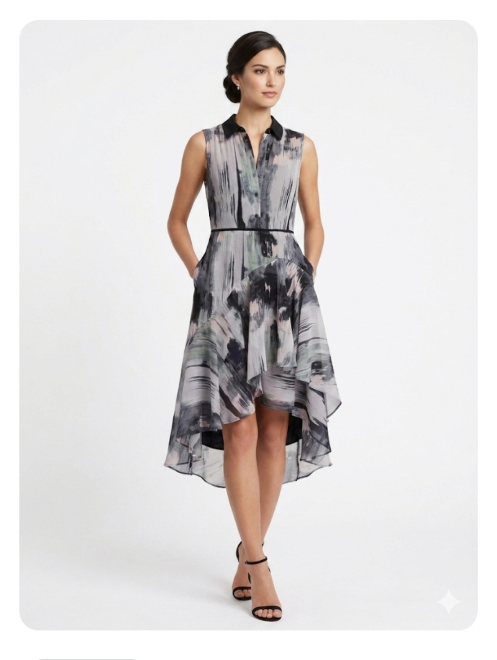 Simply Vera Vera Wang Sleeveless High-Low Brushstroke Dress in Gray and Black